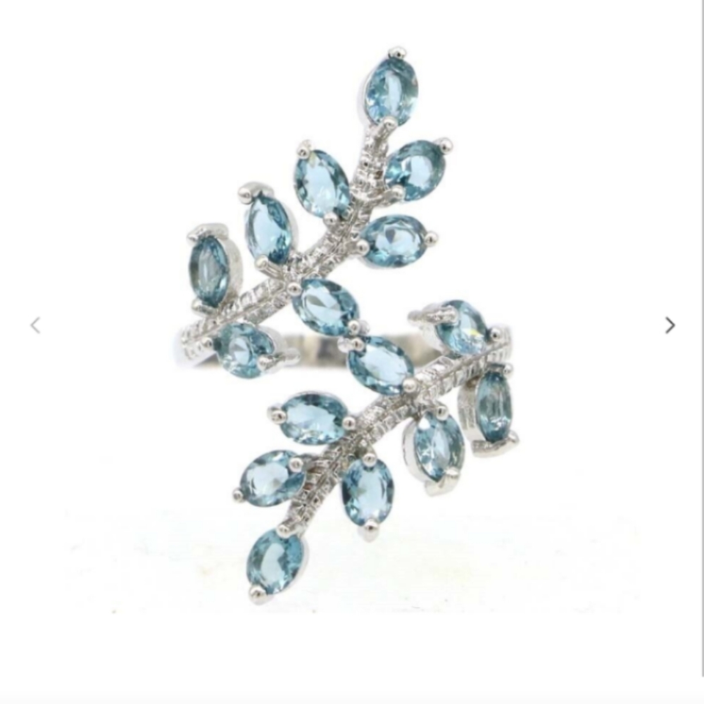 New London blue topaz cz sterling silver ring